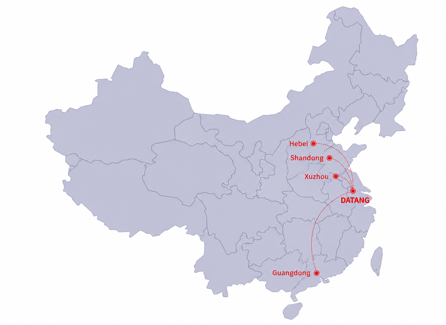 Service network across Guangdong, Shandong, Xuzhou, Hebei and Zhejiang